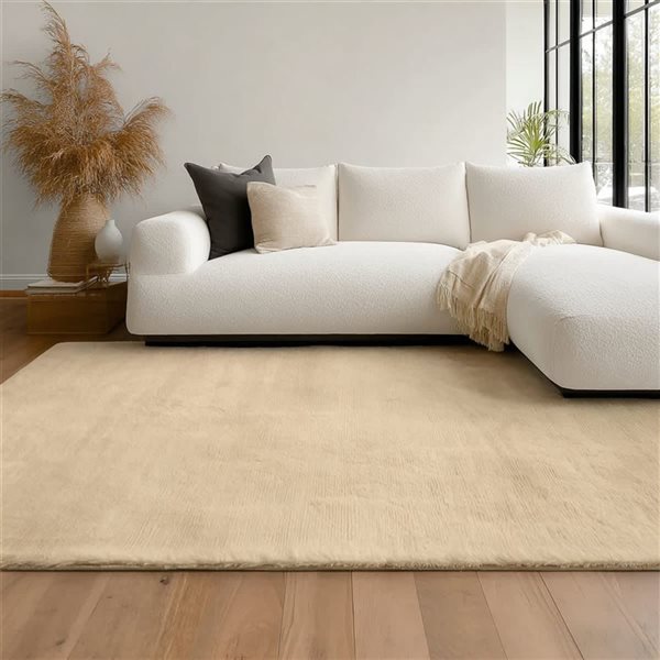 EECARPET Argo Plush Washable Rug - 6-ft 7-in x 9-ft - Beige