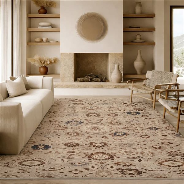 ECARPET Lunelle Traditional Washable Rug - 8 x 10-ft - Grey