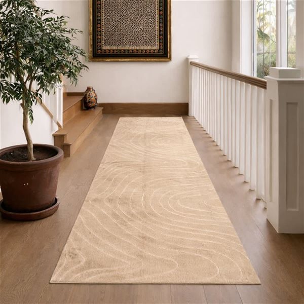 ECARPET Somos Contemporary Washable Rug - 1-ft 10-in x 6-ft - Beige