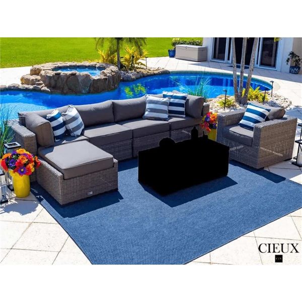 CIEUX Riviera Outdoor Patio Wicker Sectional Sofa and Club Chair Set w/ Sunbrella Cushions - Grey
