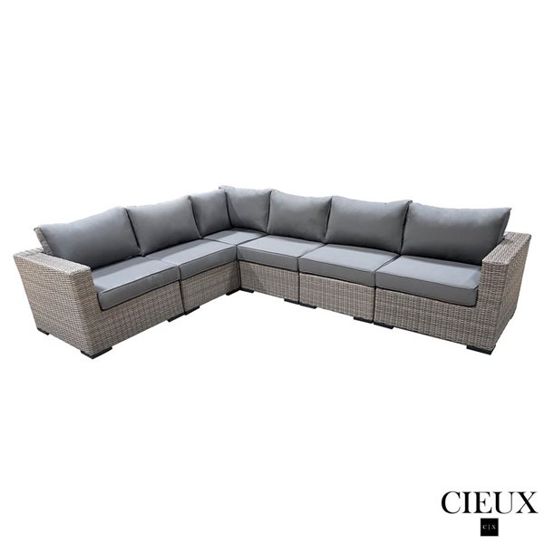 CIEUX Riviera Outdoor Patio Wicker Sectional Sofa w/ Sunbrella Canvas Charcoal Cushions - Grey
