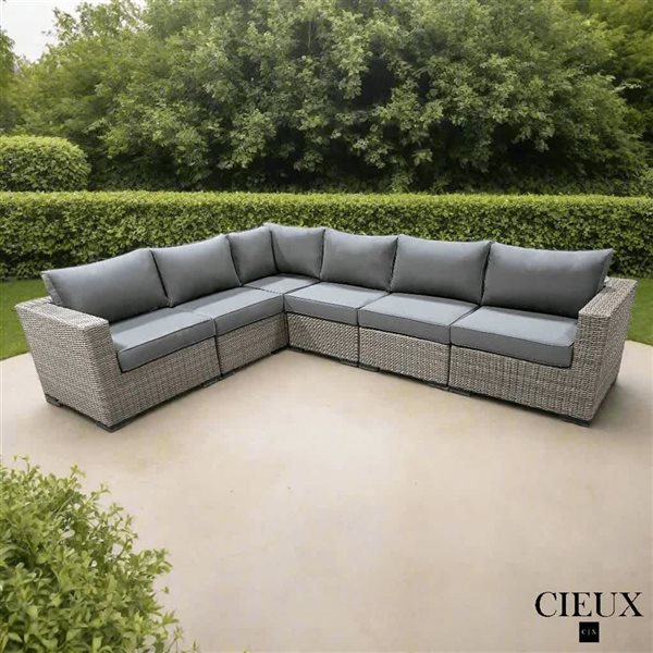 CIEUX Riviera Outdoor Patio Wicker Sectional Sofa w/ Sunbrella Canvas Charcoal Cushions - Grey