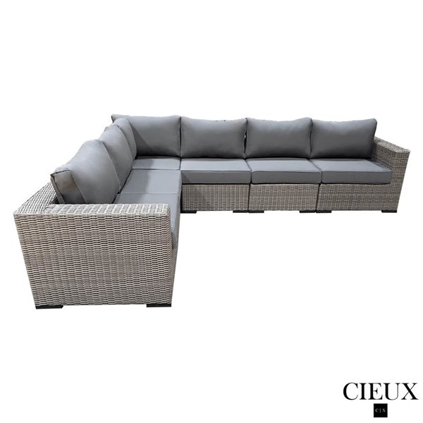 CIEUX Riviera Outdoor Patio Wicker Sectional Sofa w/ Sunbrella Canvas Charcoal Cushions - Grey