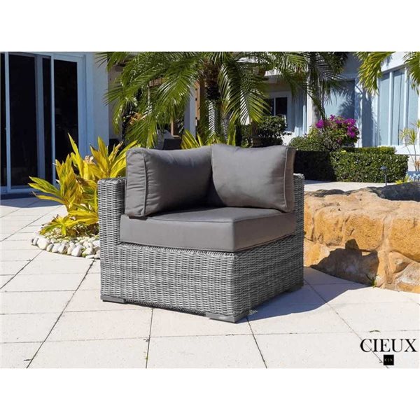 CIEUX Riviera Outdoor Patio Wicker Sectional Sofa w/ Sunbrella Canvas Charcoal Cushions - Grey