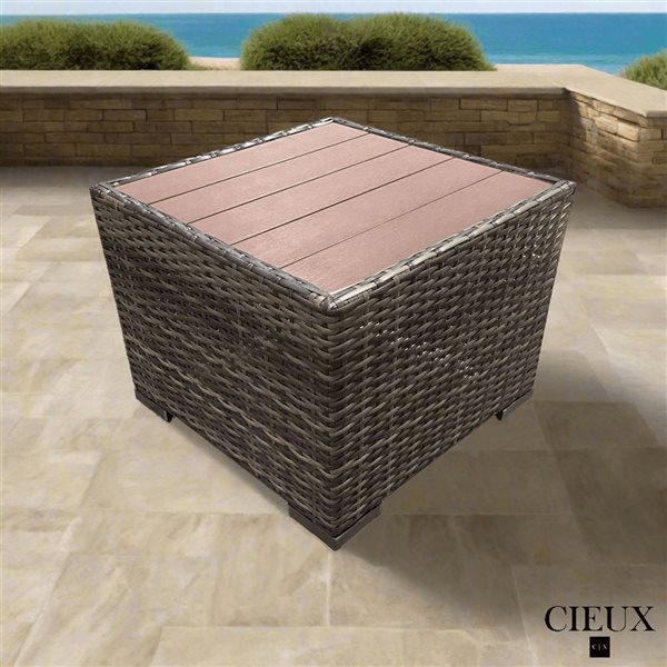 CIEUX Valence Outdoor Patio Wicker Square Side Table - Brown