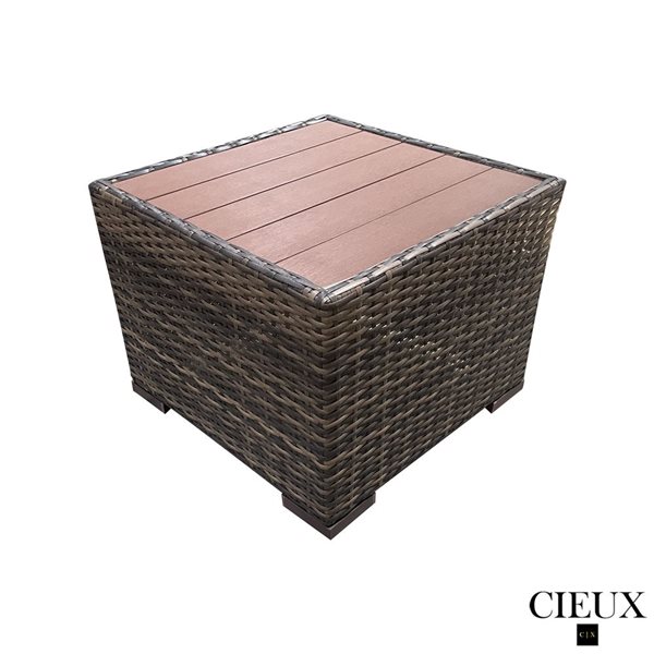 CIEUX Valence Outdoor Patio Wicker Square Side Table - Brown