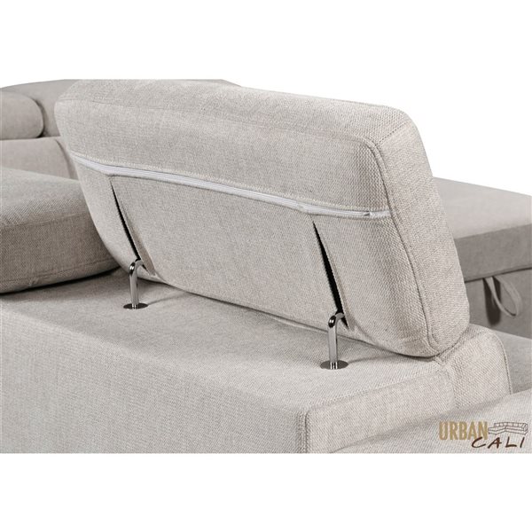 Urban Cali Pasadena Large Sleeper Sectional Sofa Bed w/ Storage Ottoman and 2 Stools - Left - Beige