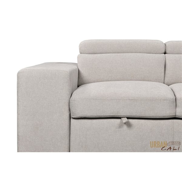 Urban Cali Pasadena Large Sleeper Sectional Sofa Bed w/ Storage Ottoman and 2 Stools - Right - Beige