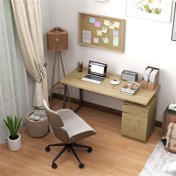 HOMCOM Computer Desk/Writing Table 53-in w/ Cabinet and Drawer - Natural Wood