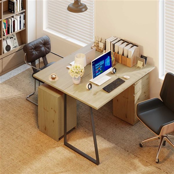 HOMCOM Computer Desk/Writing Table 53-in w/ Cabinet and Drawer - Natural Wood