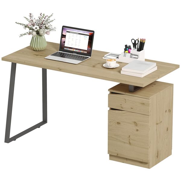 HOMCOM Computer Desk/Writing Table 53-in w/ Cabinet and Drawer - Natural Wood