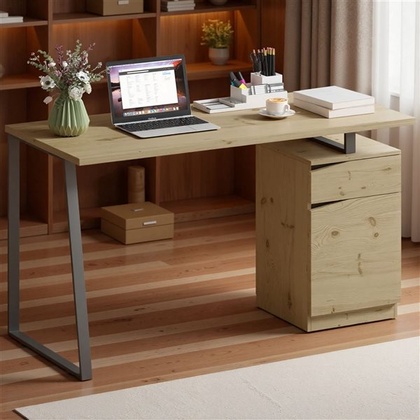 HOMCOM Computer Desk/Writing Table 53-in w/ Cabinet and Drawer - Natural Wood