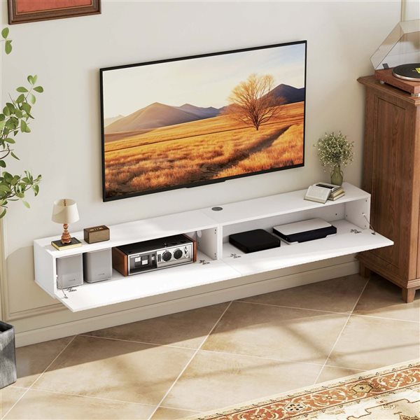 HOMCOM Floating Media Stand for TV up to 72-in - White
