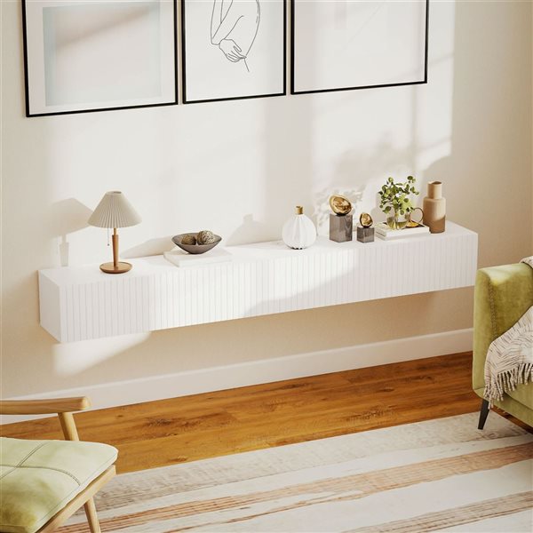 HOMCOM Floating Media Stand for TV up to 72-in - White