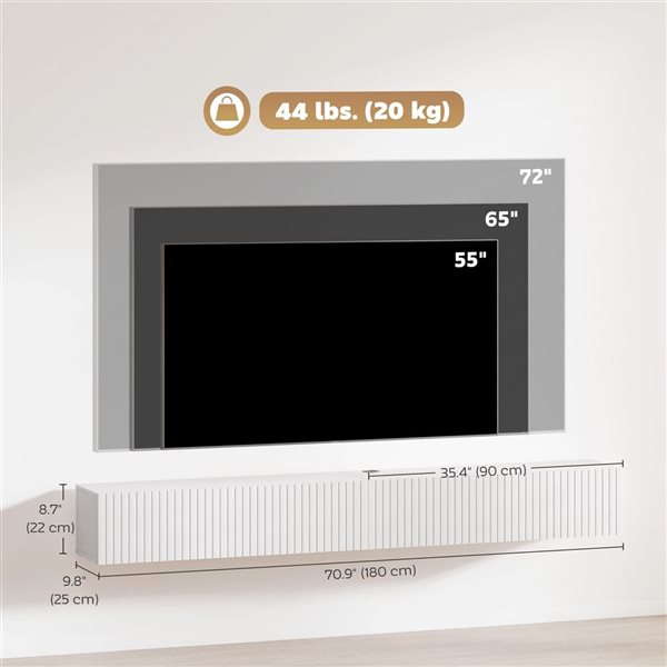 HOMCOM Floating Media Stand for TV up to 72-in - White