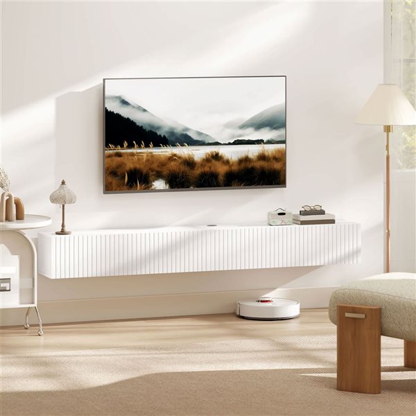 HOMCOM Floating Media Stand for TV up to 72-in - White