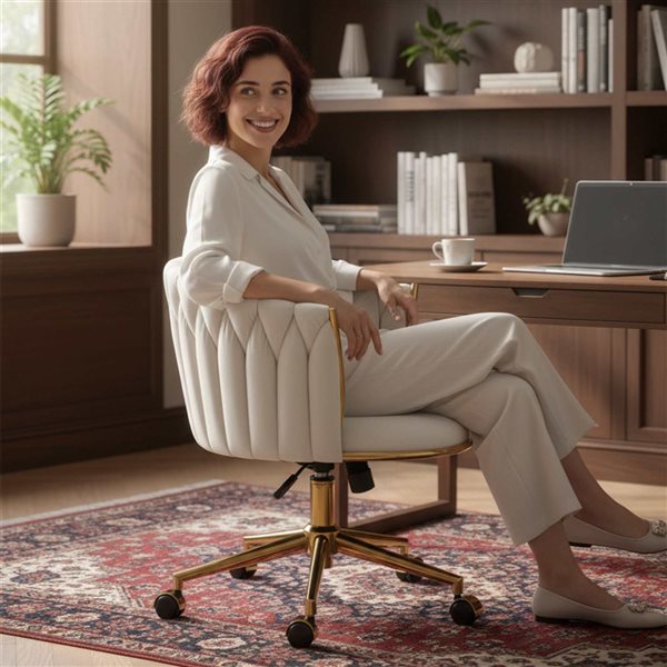 HOMCOM Swivel Office Chair w/ Height Adjustment and Woven Back - Cream White