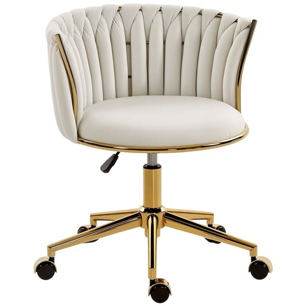 HOMCOM Swivel Office Chair w/ Height Adjustment and Woven Back - Cream White