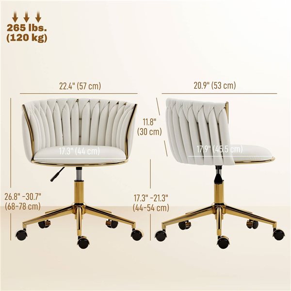 HOMCOM Swivel Office Chair w/ Height Adjustment and Woven Back - Cream White