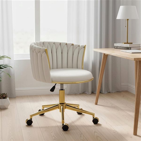 HOMCOM Swivel Office Chair w/ Height Adjustment and Woven Back - Cream White