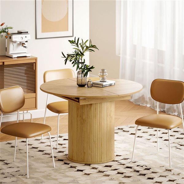 HOMCOM Extendable Farmhouse Kitchen Dining Table 43.5-in to 59-in - Natural Wood