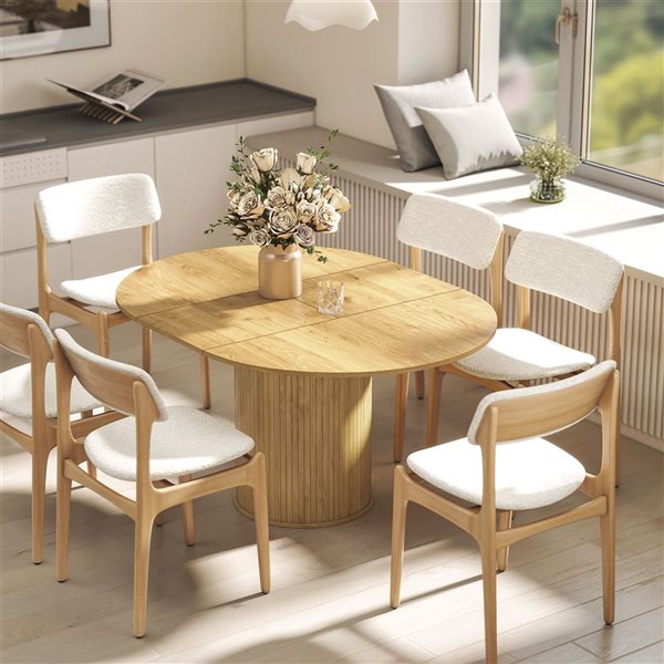 HOMCOM Extendable Farmhouse Kitchen Dining Table 43.5-in to 59-in - Natural Wood
