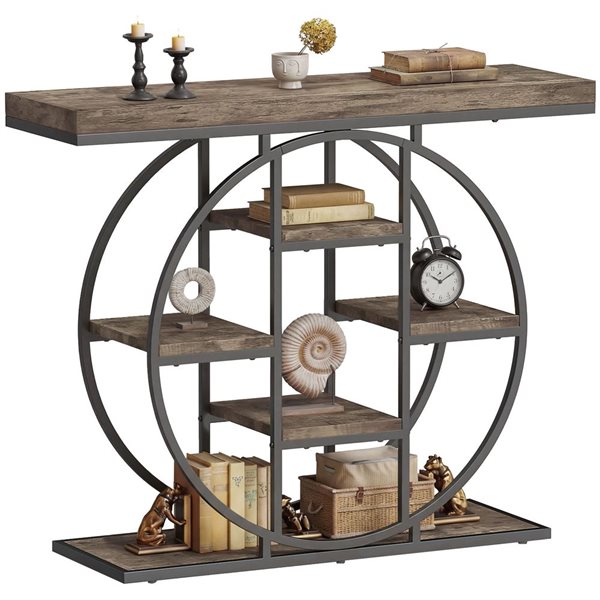 HOMCOM Industrial Entryway Table 39-in w/ Storage Shelves - Rustic Brown