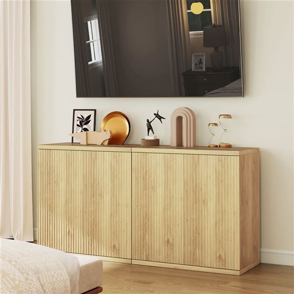 Set of 2 HOMCOM Fluted Sideboard Cabinets - Oak