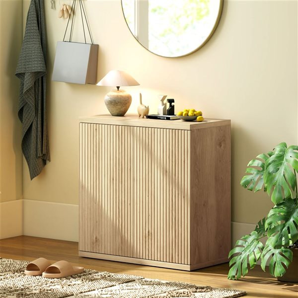 Set of 2 HOMCOM Fluted Sideboard Cabinets - Oak