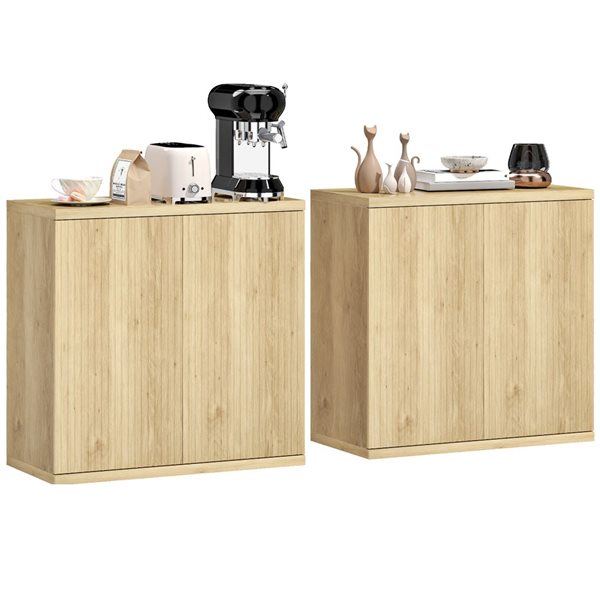 Set of 2 HOMCOM Fluted Sideboard Cabinets - Oak
