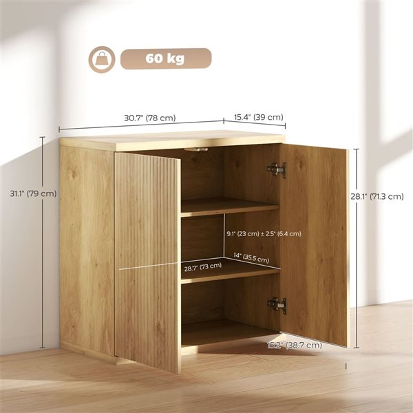 Set of 2 HOMCOM Fluted Sideboard Cabinets - Oak