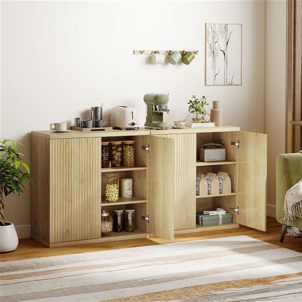 Set of 2 HOMCOM Fluted Sideboard Cabinets - Oak