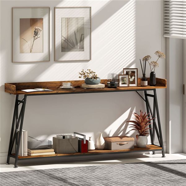 HOMCOM Entryway Console Table 71-in w/ Storage Shelf - Rustic Brown
