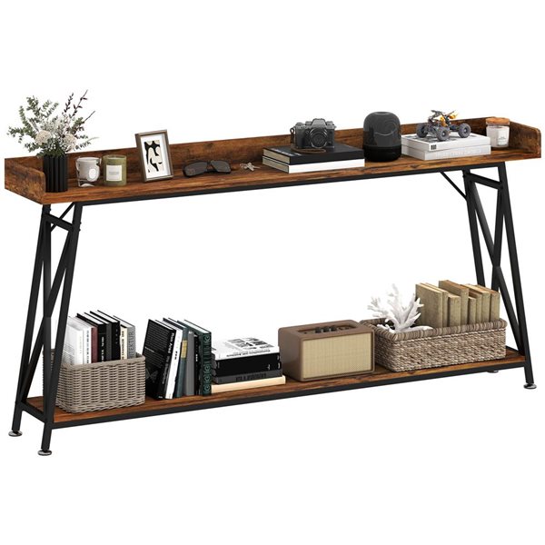 HOMCOM Entryway Console Table 71-in w/ Storage Shelf - Rustic Brown