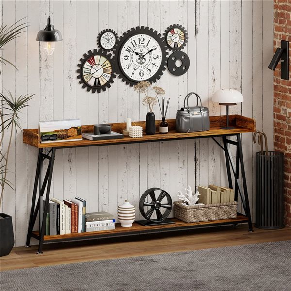 HOMCOM Entryway Console Table 71-in w/ Storage Shelf - Rustic Brown