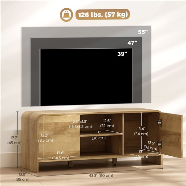 HOMCOM Media Console w/ Cabinet and Shelves for TV up to 55-in