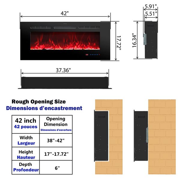 Mondawe Indoor Electric Fireplace 5000 BTU - 42-in