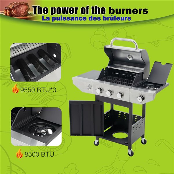 Mondawe 3-Burner Propane Gas Grill w/ Side Burner and Cooking Grates