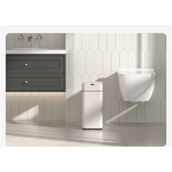 Elpheco Slim Trash Can w/ Touchless Motion-Activated Lid and Removable Legs 9-L - Stainless Steel - Cream White