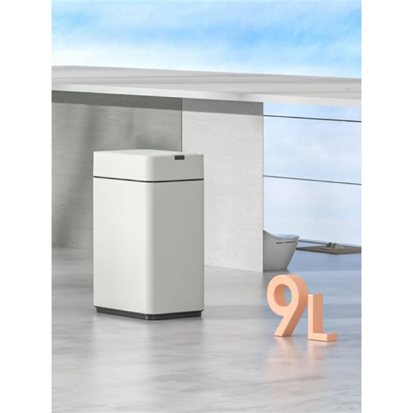 Elpheco Slim Trash Can w/ Touchless Motion-Activated Lid and Removable Legs 9-L - Stainless Steel - Cream White