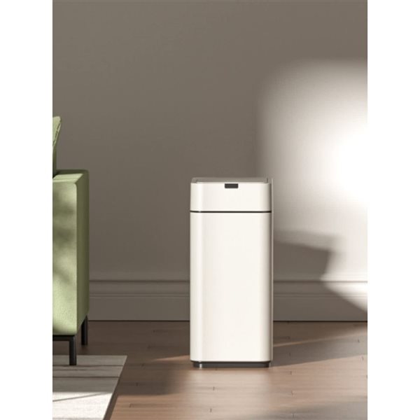 Elpheco Slim Trash Can w/ Touchless Motion-Activated Lid and Removable Legs 9-L - Stainless Steel - Cream White
