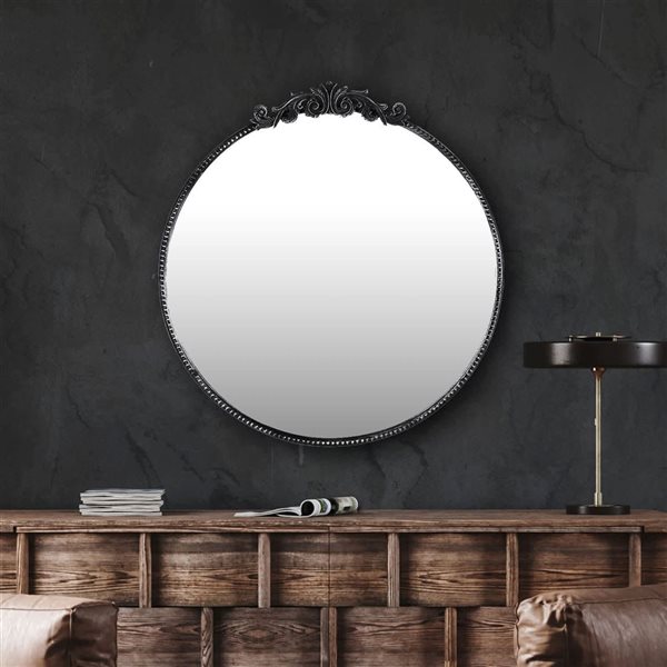 Mirrorize Canada Round French Wall Mirror 30 x 32-in - Black