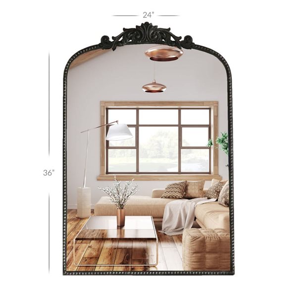 Mirrorize Canada Arched French Wall Mirror 24 x 36-in - Black