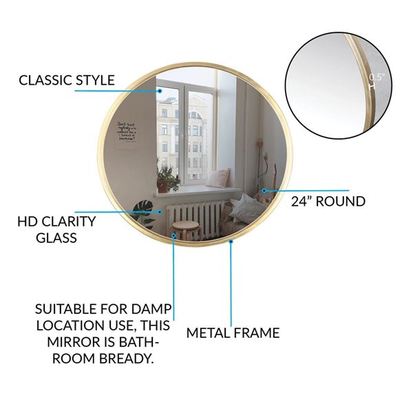 Mirrorize Canada Small Round Wall Mirror 24-in - Gold