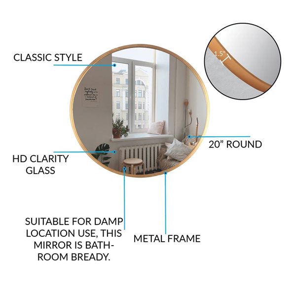 Mirrorize Canada Round Wall Mirror 20-in - Gold