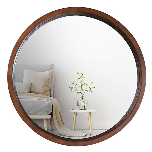 Mirrorize Canada Walnut Round Wall Mirror 30-in - Brown