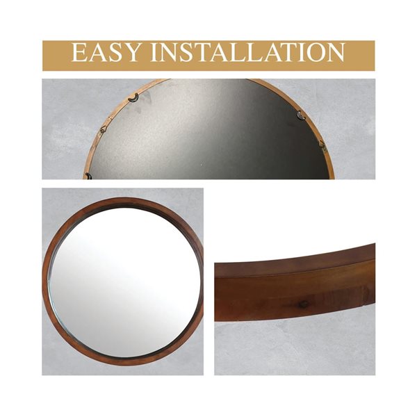 Mirrorize Canada Walnut Round Wall Mirror 30-in - Brown