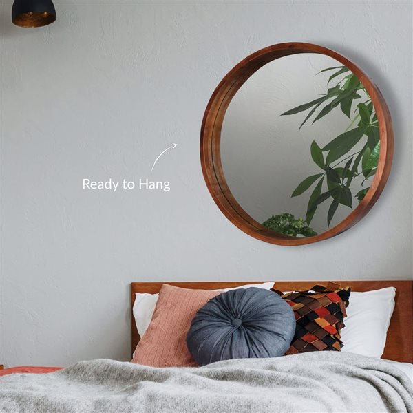 Mirrorize Canada Walnut Round Wall Mirror 30-in - Brown