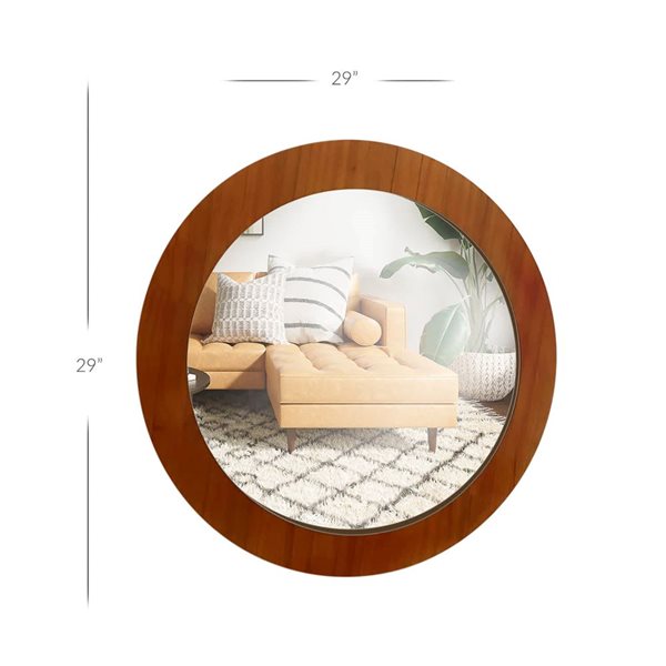 Mirrorize Canada Wood Round Wall Mirror 29-in - Brown