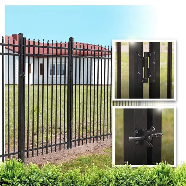 Fencer Wire 5 x 4-ft Flat Top Pattern Anti-Rust Powder-Coated Steel Decorative Fence Gate